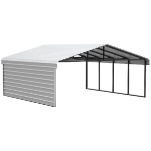 arrow carports galvanized steel carport, with 1-sided enclosure, compact car metal carport kit, 20' x 20' x 7', eggshell