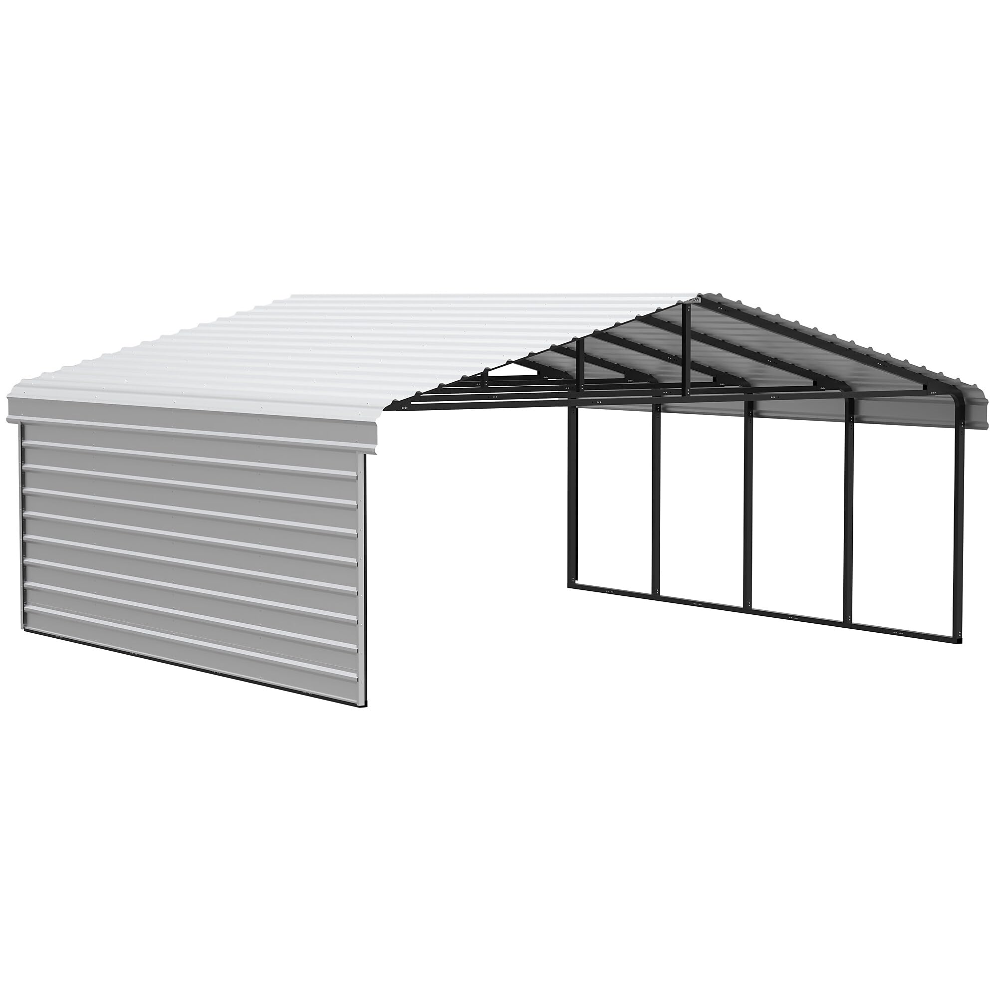 Arrow Carports Galvanized Steel Carport, with 1-Sided Enclosure, Compact Car Metal Carport Kit, 20' x 20' x 7', Eggshell