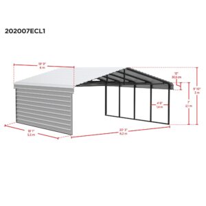 Arrow Carports Galvanized Steel Carport, with 1-Sided Enclosure, Compact Car Metal Carport Kit, 20' x 20' x 7', Eggshell