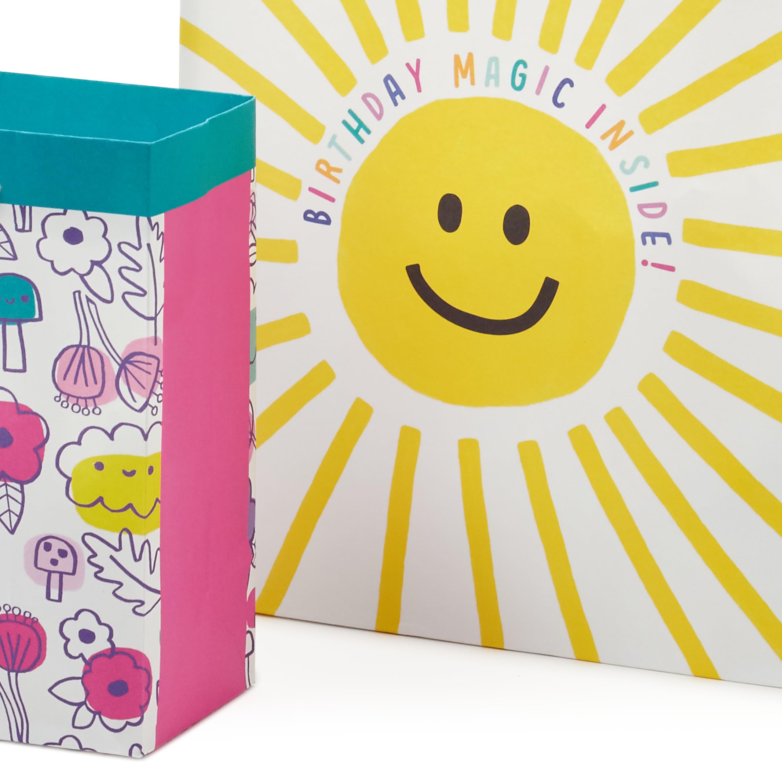 Hallmark Assorted Birthday Gift Bags (8 Bags: 3 Small 6", 3 Medium 9", 2 Large 13") Smiling Sun, Balloons, Cute Flowers and Plants