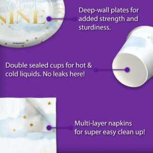 On Cloud Nine Birthday Party Supplies - Bridal Shower Tableware Set Includes Plates Napkins Cups - Kit for 16