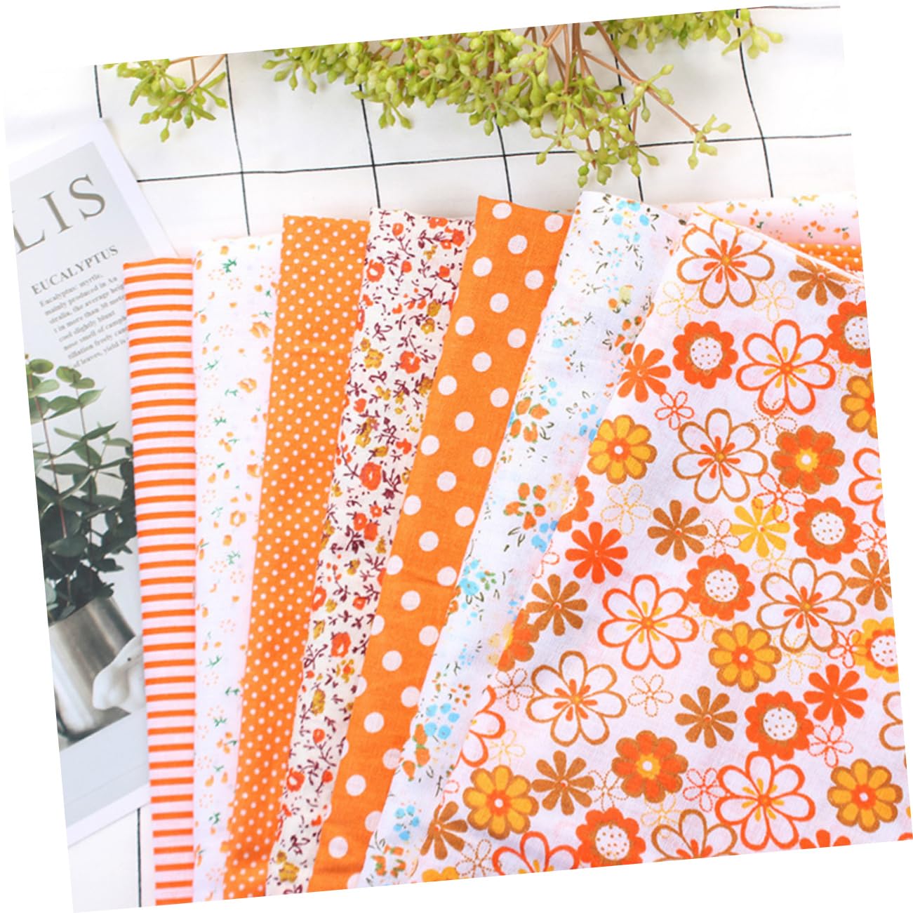 Operitacx 7pcs Orange Cotton Fabric Squares Handmade Cotton Fabrics Fabric Bundles Orange Sewing Fabric Cloth Material Floral Cotton Sewing Squares Quilted Fabric Patchwork