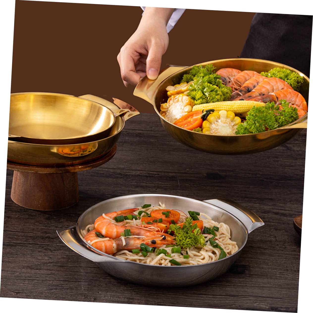 PRETYZOOM Stainless Steel Seafood Pot Double Handle Cooking Pan Cookware Non Stick Pan Casserole Pot Sturdy Cooking Pot Nonstick Frying Pan Camping Stew Pot Metal Grill Pan Griddle