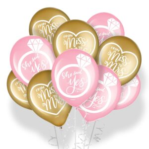 Bridal Party Supplies - Miss To Mrs. Latex Balloon Wedding and Bridal Shower Decorations in Pink and Gold, 30 Count