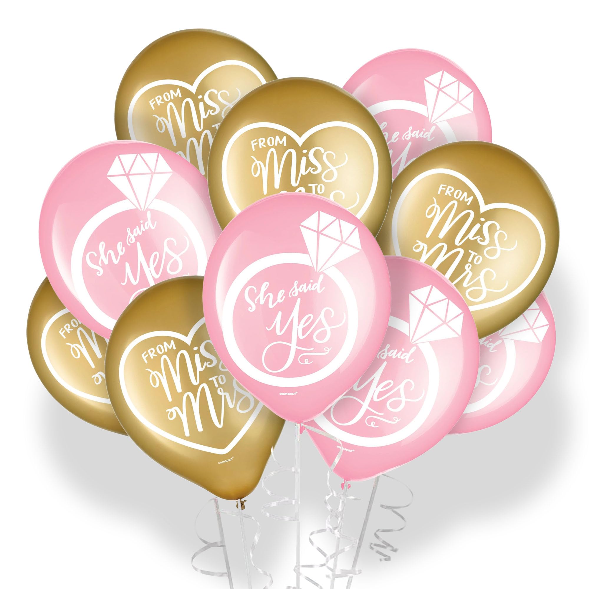 Bridal Party Supplies - Miss To Mrs. Latex Balloon Wedding and Bridal Shower Decorations in Pink and Gold, 30 Count