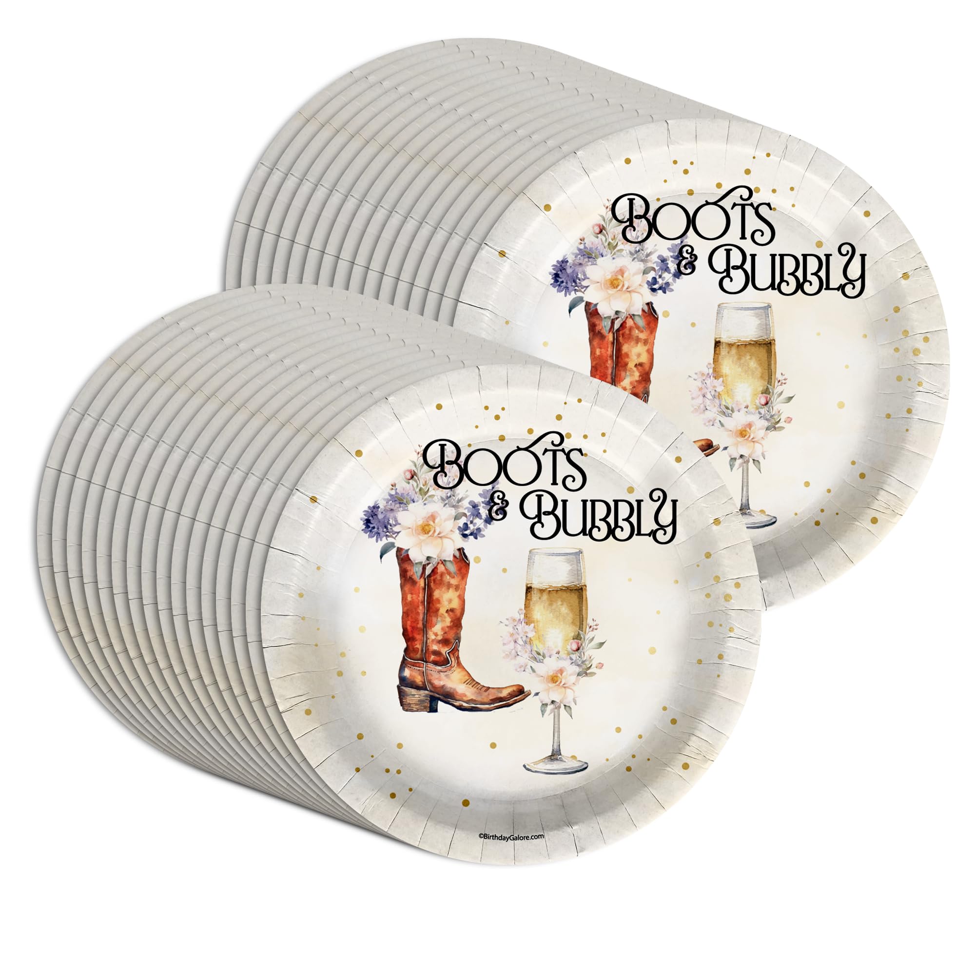 Birthday Galore Boots and Bubbly Bridal Shower Party Supplies Large 9" Paper Plates in Bulk 32 Piece