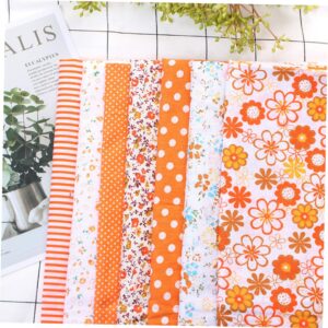 Operitacx 7pcs Orange Cotton Fabric Squares Handmade Cotton Fabrics Fabric Bundles Orange Sewing Fabric Cloth Material Floral Cotton Sewing Squares Quilted Fabric Patchwork