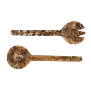 Creative Co-Op, Brown, Resin Salad Servers with Matte Marble Finish, Set of 2, Medium