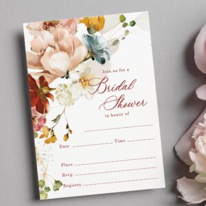 Moonrise Papery Set of 25 Floral Bridal Shower Invitations with Envelopes — Fill-in Style Invites with Envelopes, Greenery Bridal Shower Invitations