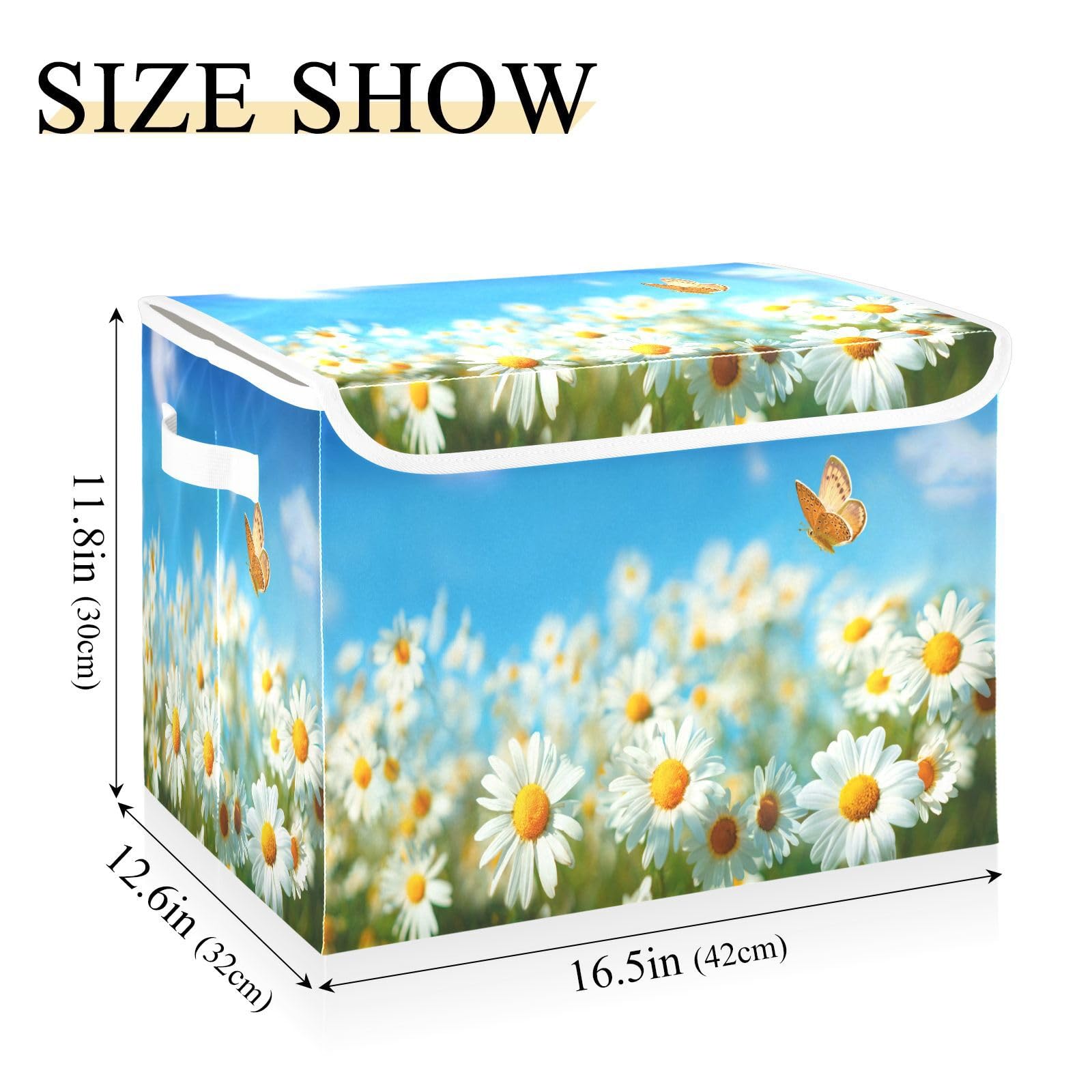 DIGTIA Storage Bins with Lids Daisies Flowers Butterfly Foldable Storage Boxes with Handles Spring Summer Landscape Large Storage Basket Collapsible Organizer Containers for Closet Home Bedroom Offi