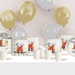 Birthday Galore Boot and Bubbly Bridal Shower Party Supplies 64 Piece Tableware Set Includes Large 9" Paper Plates Dessert Plates, Cups and Napkins Kit for 16