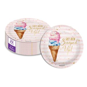 she's been scooped up scoops ice cream bridal shower party supplies large 9" paper plates in bulk 32 piece