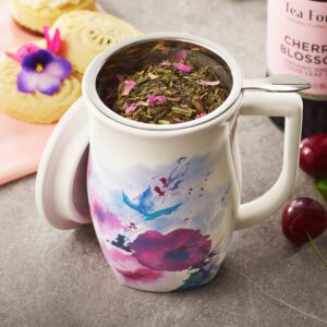 Tea Forte Fiore Ceramic Tea Mug with Infuser and Lid, Verbena Blossom, 14 oz. Ceramic Cup with Handle for Steeping Loose Leaf Teas, Dishwasher & Microwave Safe