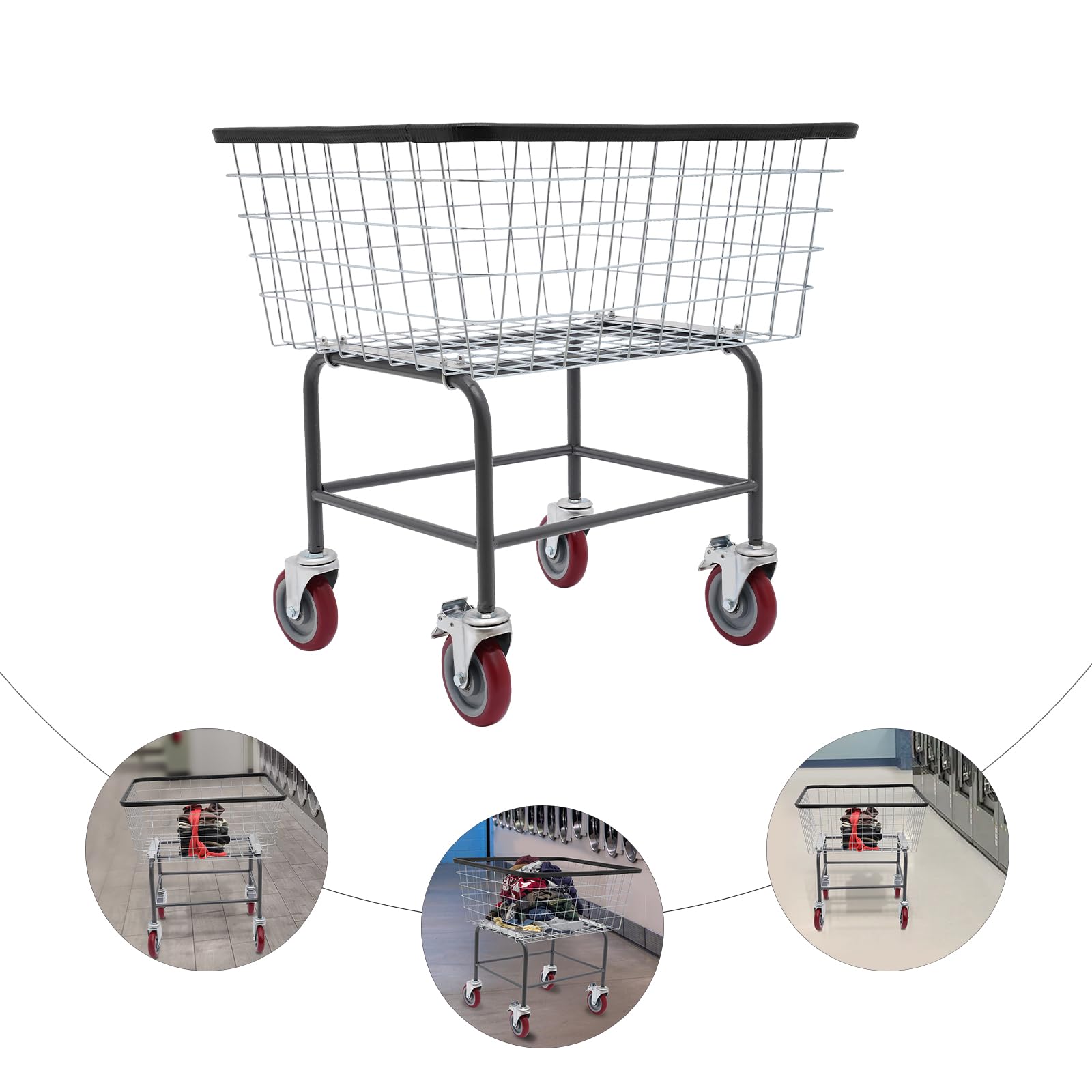 Laundry Cart,Steel Wire Laundry Cart,Laundry Basket With Wheels,Commercial Wire Laundry Basket Cart,Heavy Duty Laundry Cart for Laundry 20x15.7x26in (B)