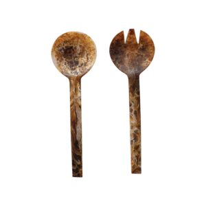 Creative Co-Op, Brown, Resin Salad Servers with Matte Marble Finish, Set of 2, Medium