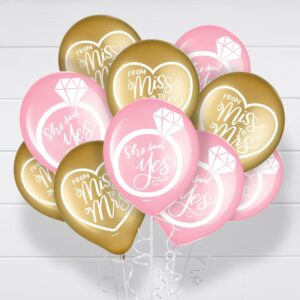 Bridal Party Supplies - Miss To Mrs. Latex Balloon Wedding and Bridal Shower Decorations in Pink and Gold, 30 Count