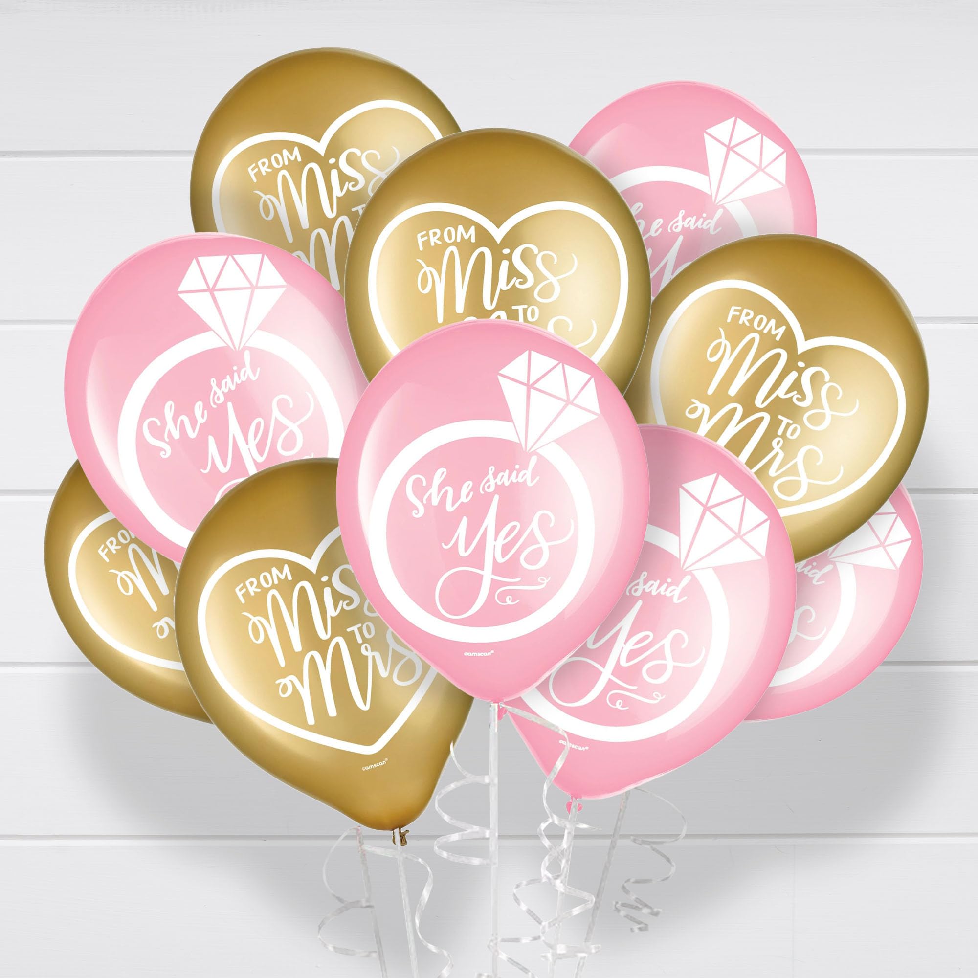 Bridal Party Supplies - Miss To Mrs. Latex Balloon Wedding and Bridal Shower Decorations in Pink and Gold, 30 Count