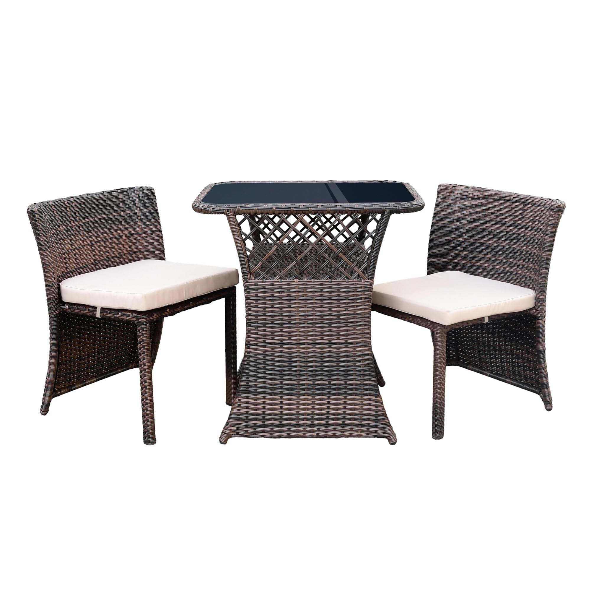 Jeco Inc. 3PC Chair/Table Bistro Set, Brown Outdoor Wicker Furniture, OneSize