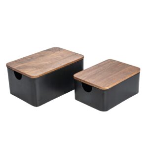 bloomingville metal containers with mango wood lids, black and walnut, set of 2