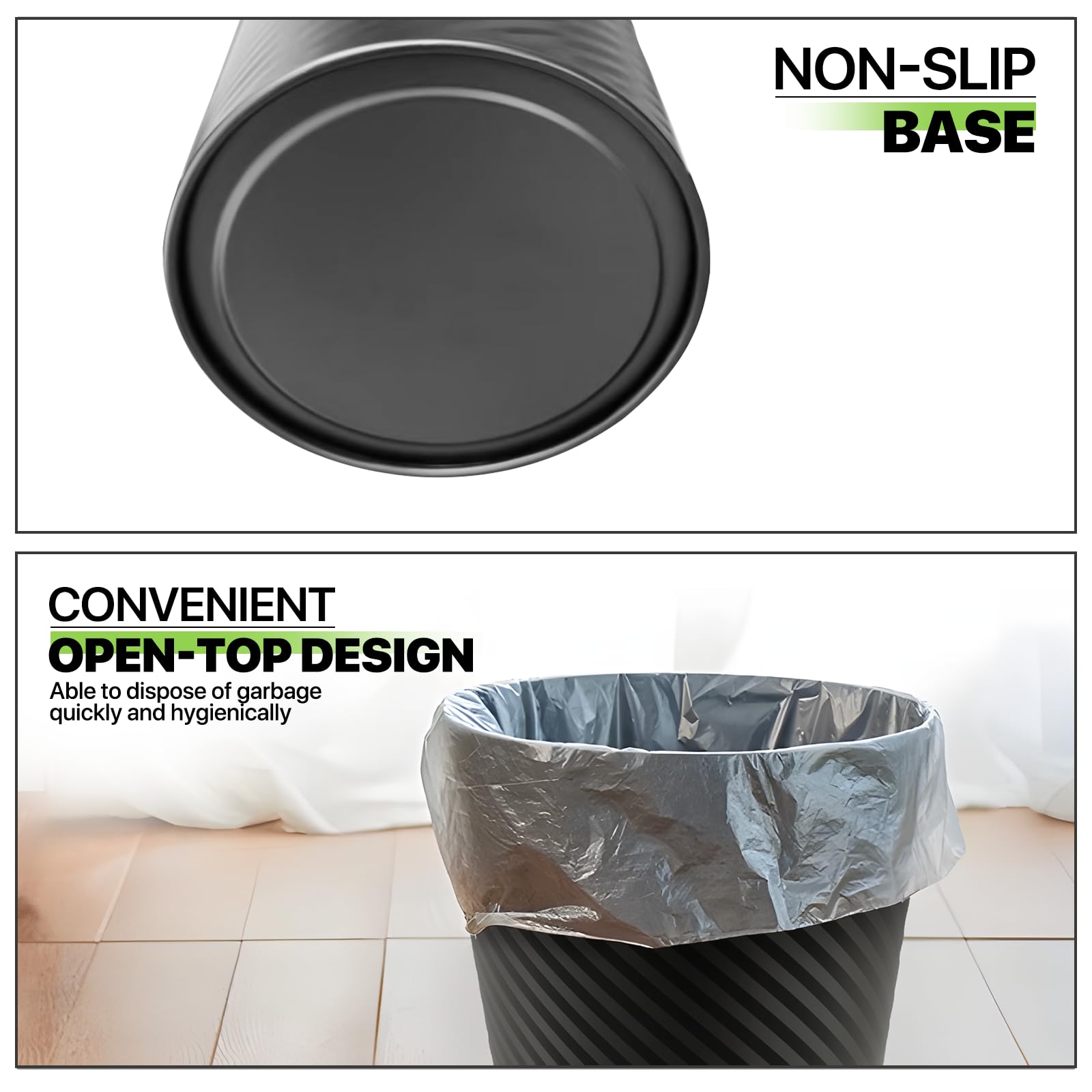 Magshion Small Trash Can Wastebasket, Open-Top Garbage Bin Container Paper Waste Basket for Bathrooms, Laundry Room, Kitchens, Offices, Kids Rooms, Dorms (1.3 Gallon, 2 Pack, Black)