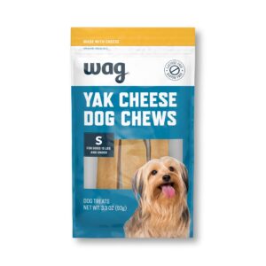 amazon brand - wag yak cheese dog chews, for small size dogs, 15 lbs and smaller, 3 count, 3.3 oz