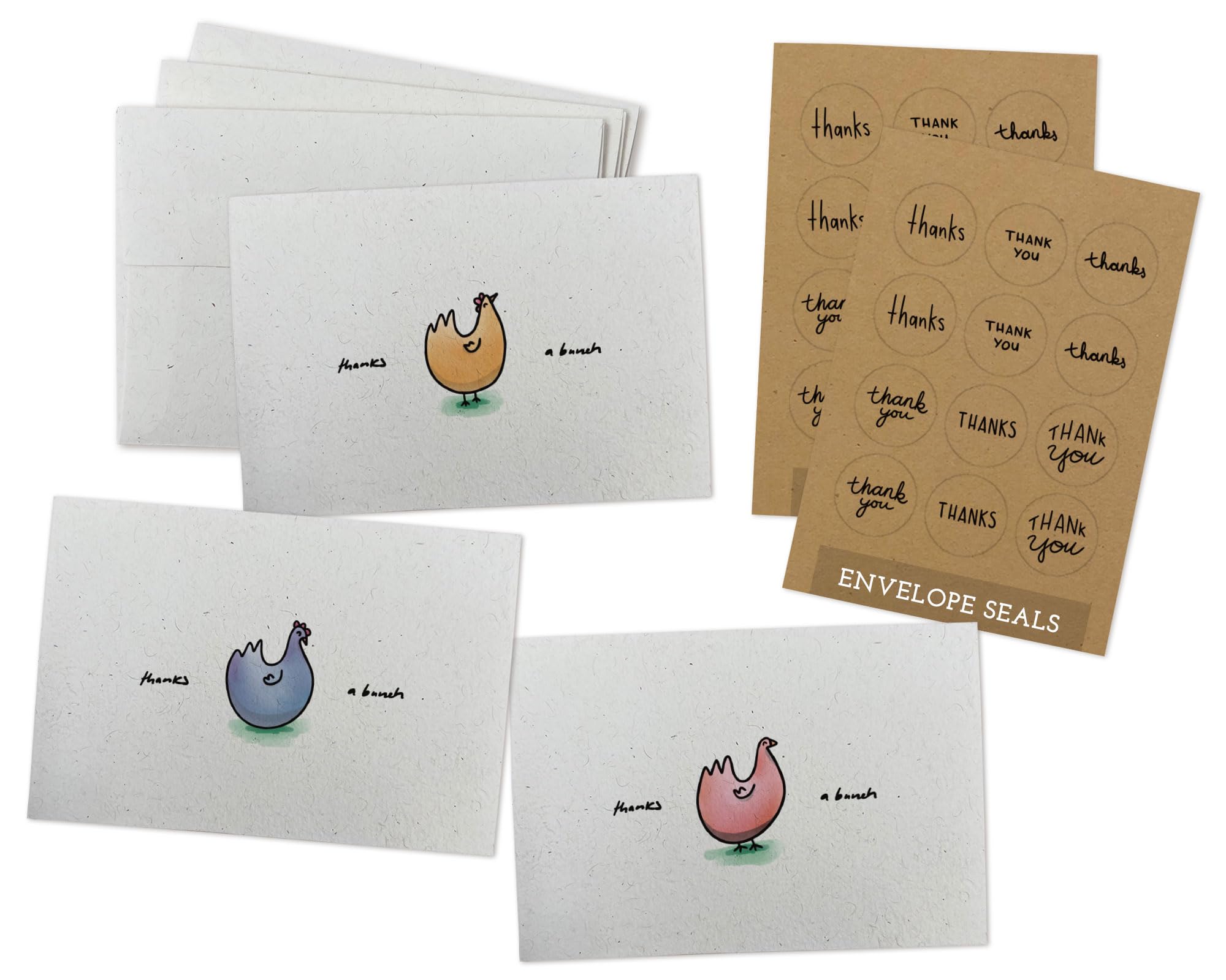 Sugartown Greetings Cute & Colorful Chickens Thank You Note Cards Set - 24 Chicken Thank You Cards with Envelopes - Includes Kraft Sticker Seals