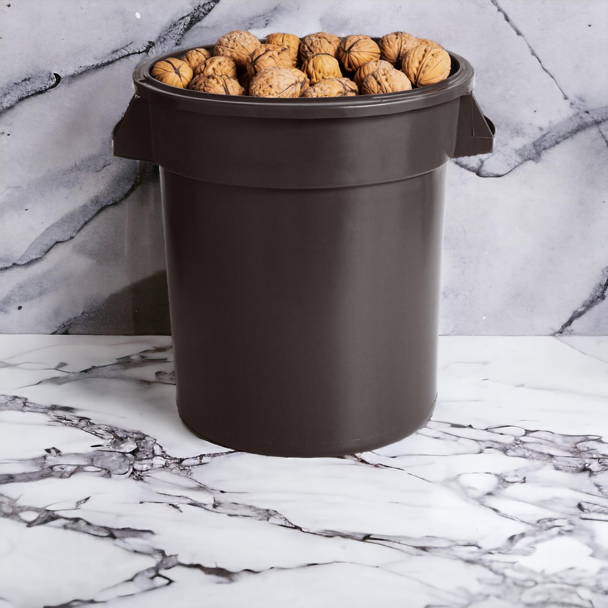 Mix.Home Round Trash bin Lid and Dolly Garbage can Outdoor Heavy Duty Trash can Industrial Trash can Yard Trash can Large Garbage cans Trash Barrels Garbage Drum Kitchen Trash bin (Brown, 20 Gallon)