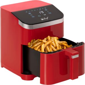 deco chef 5.8qt air fryer, 8-in-1 smart cooking programs, nonstick and dishwasher-safe basket, red