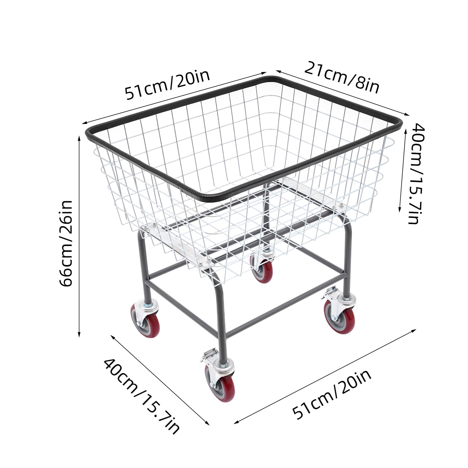 Laundry Cart,Steel Wire Laundry Cart,Laundry Basket With Wheels,Commercial Wire Laundry Basket Cart,Heavy Duty Laundry Cart for Laundry 20x15.7x26in (B)