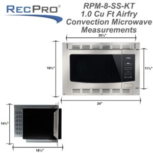 RecPro RV Kitchen Air Fryer & Convection Microwave with Trim Kit | 1.0 Cu. Ft. | 120V | 6 Cooking Modes (Stainless Steel)