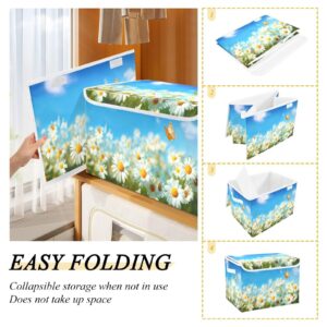 DIGTIA Storage Bins with Lids Daisies Flowers Butterfly Foldable Storage Boxes with Handles Spring Summer Landscape Large Storage Basket Collapsible Organizer Containers for Closet Home Bedroom Offi