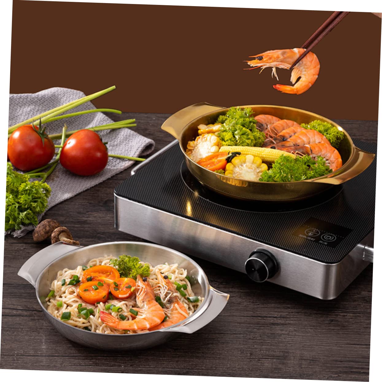 PRETYZOOM Stainless Steel Seafood Pot Double Handle Cooking Pan Cookware Non Stick Pan Casserole Pot Sturdy Cooking Pot Nonstick Frying Pan Camping Stew Pot Metal Grill Pan Griddle