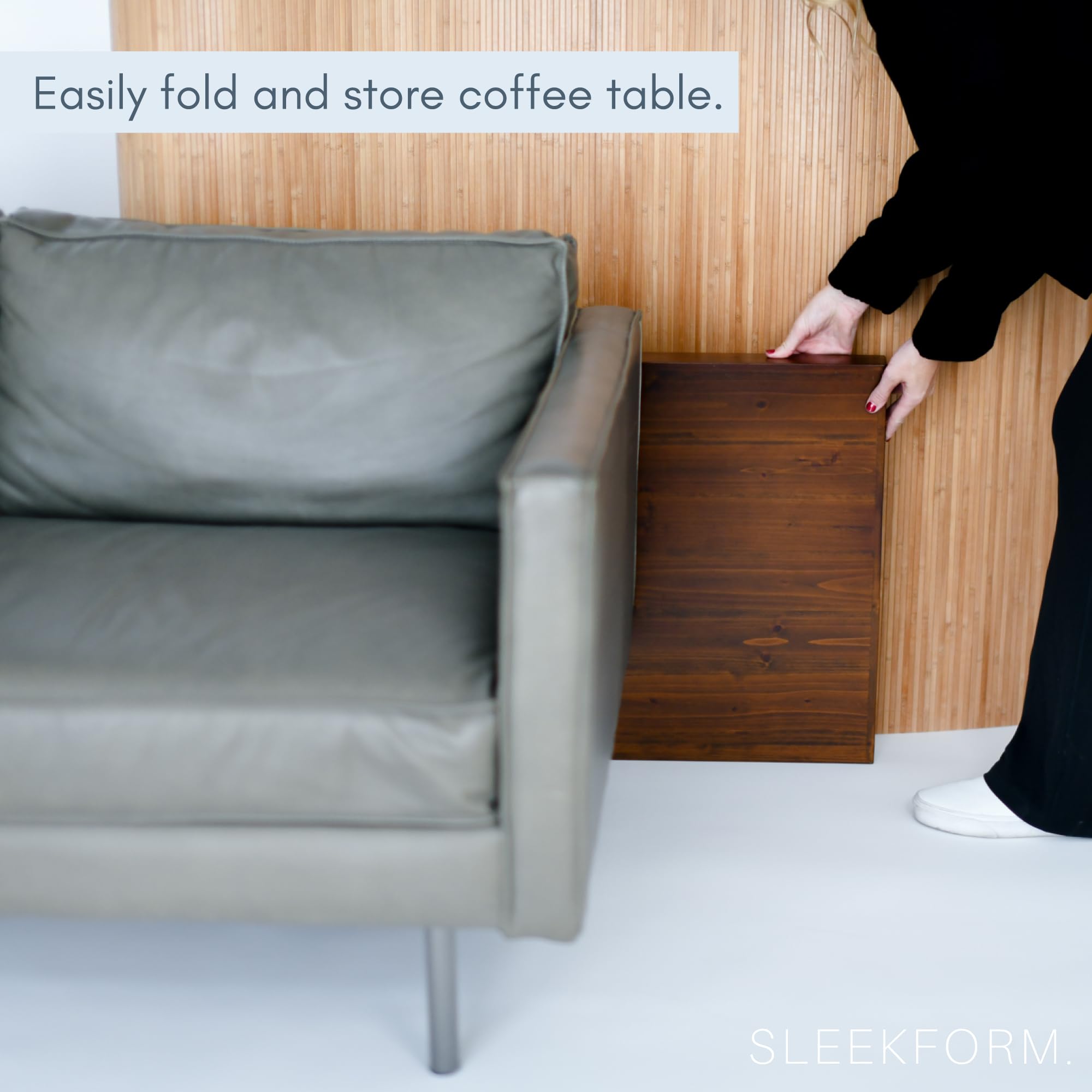 Sleekform Folding Wooden Coffee Table - Collapsible 20x40 Light Wood Mini Desk - Lightweight Foldable Coffee Tables for Small Spaces - Fold Up Hairpin Legs - Walnut Wood Finish