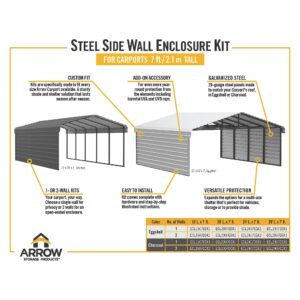 Arrow Carports Galvanized Steel Carport, with 1-Sided Enclosure, Compact Car Metal Carport Kit, 20' x 20' x 7', Eggshell