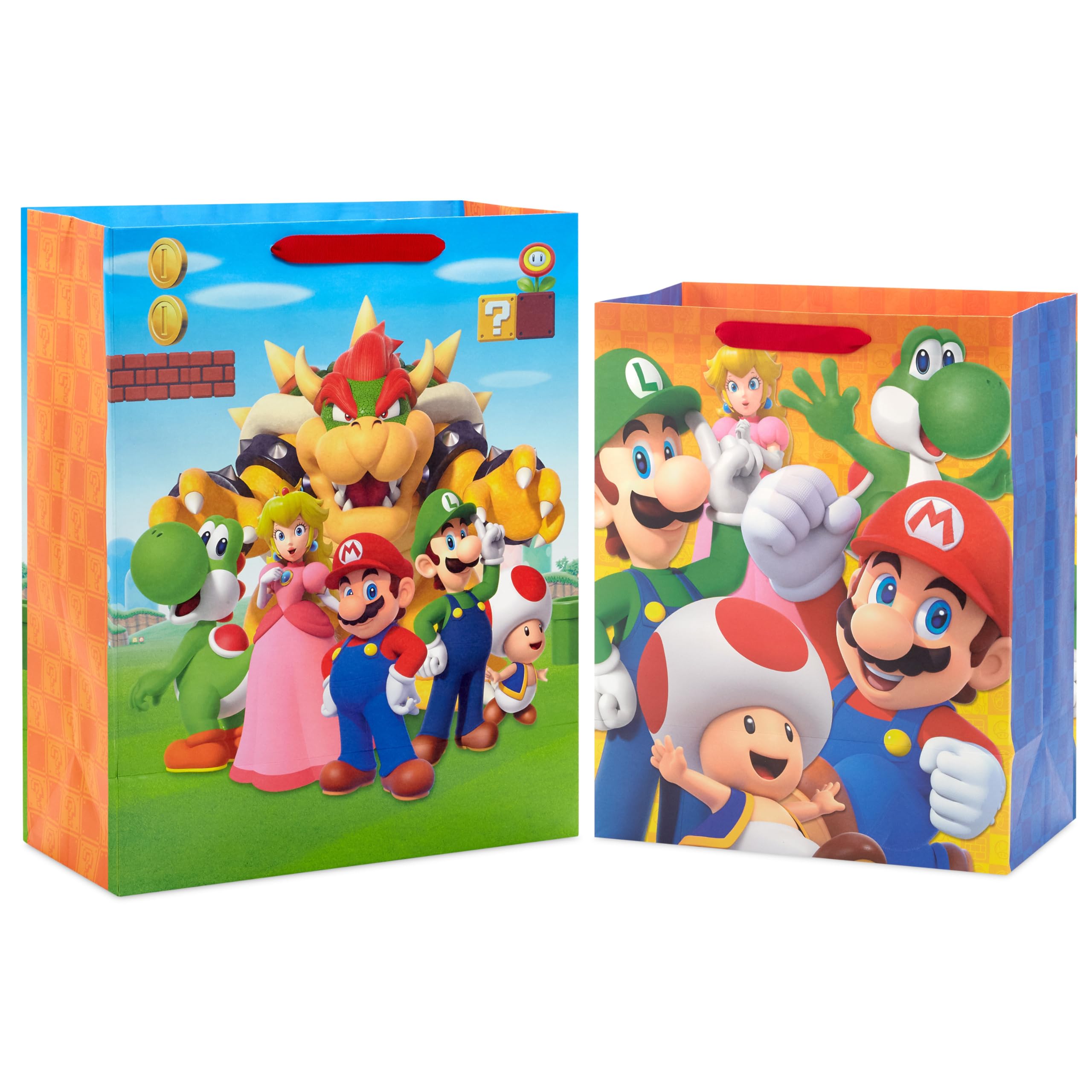 Hallmark Nintendo Super Mario Brothers Gift Bags (1 Large, 1 Extra Large) Luigi, Princess, Yoshi, Toad