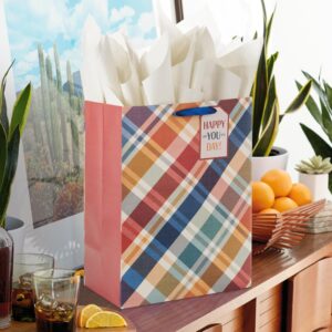 Hallmark 17" Extra Large Plaid Gift Bag with Tissue Paper and Gift Tag (Happy You Day) for Birthdays, Father's Day, Graduations