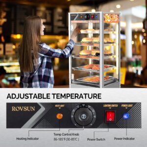 ROVSUN 5-Tier Food Warmer Pizza Warmer Countertop, Food Warmer Display Pretzel Warmer with LED Lighting Removable Shelves Glass Door, Pastry Display Case for Buffet Restaurant Cafe, 110V 800W