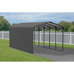 Arrow Carports Galvanized Steel Carport, with 1-Sided Enclosure, Compact Car Metal Carport Kit, 12' x 24' x 9', Charcoal