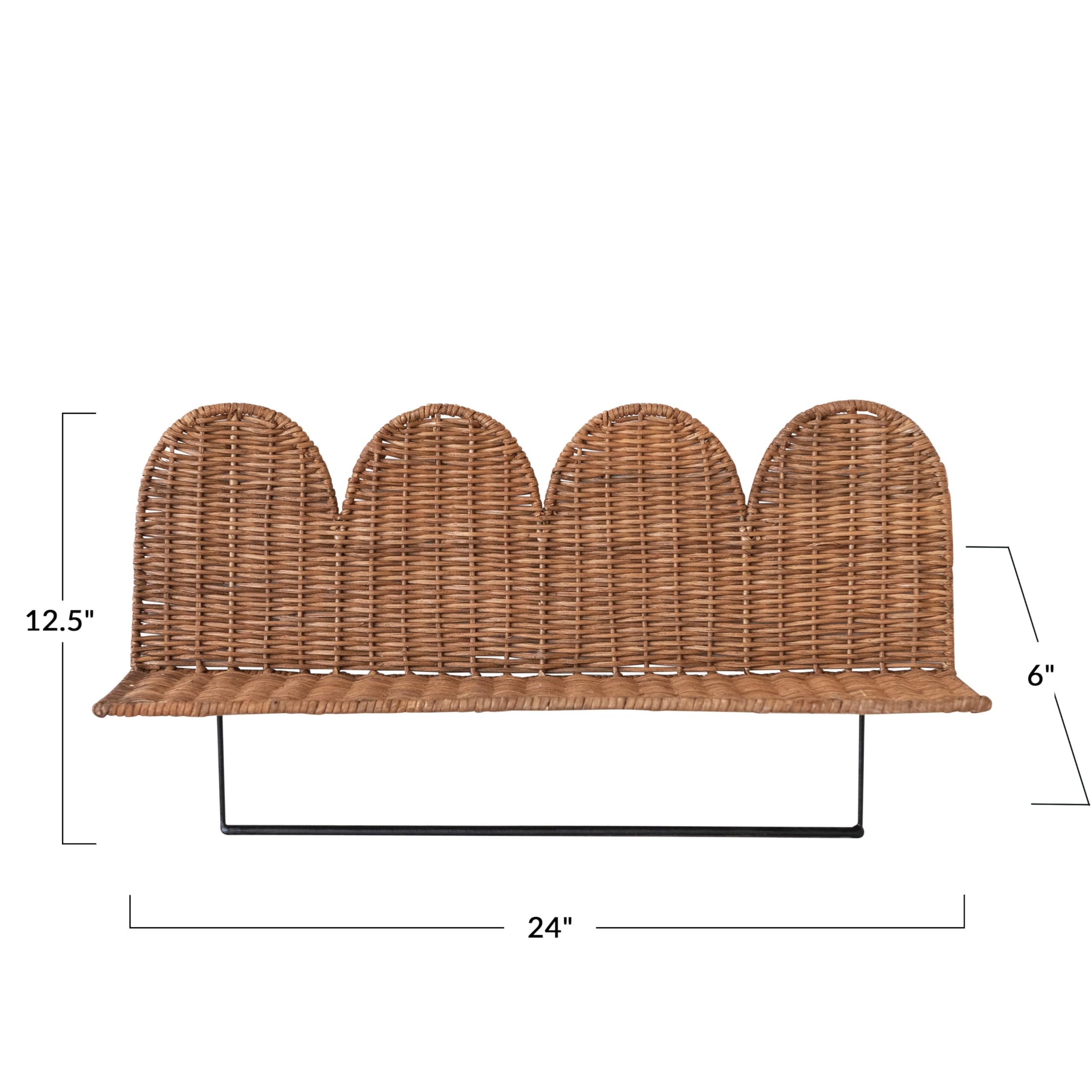 Creative Co-Op Rattan Wicker Wall Shelf with Scalloped Edge and Metal Rod, Natural