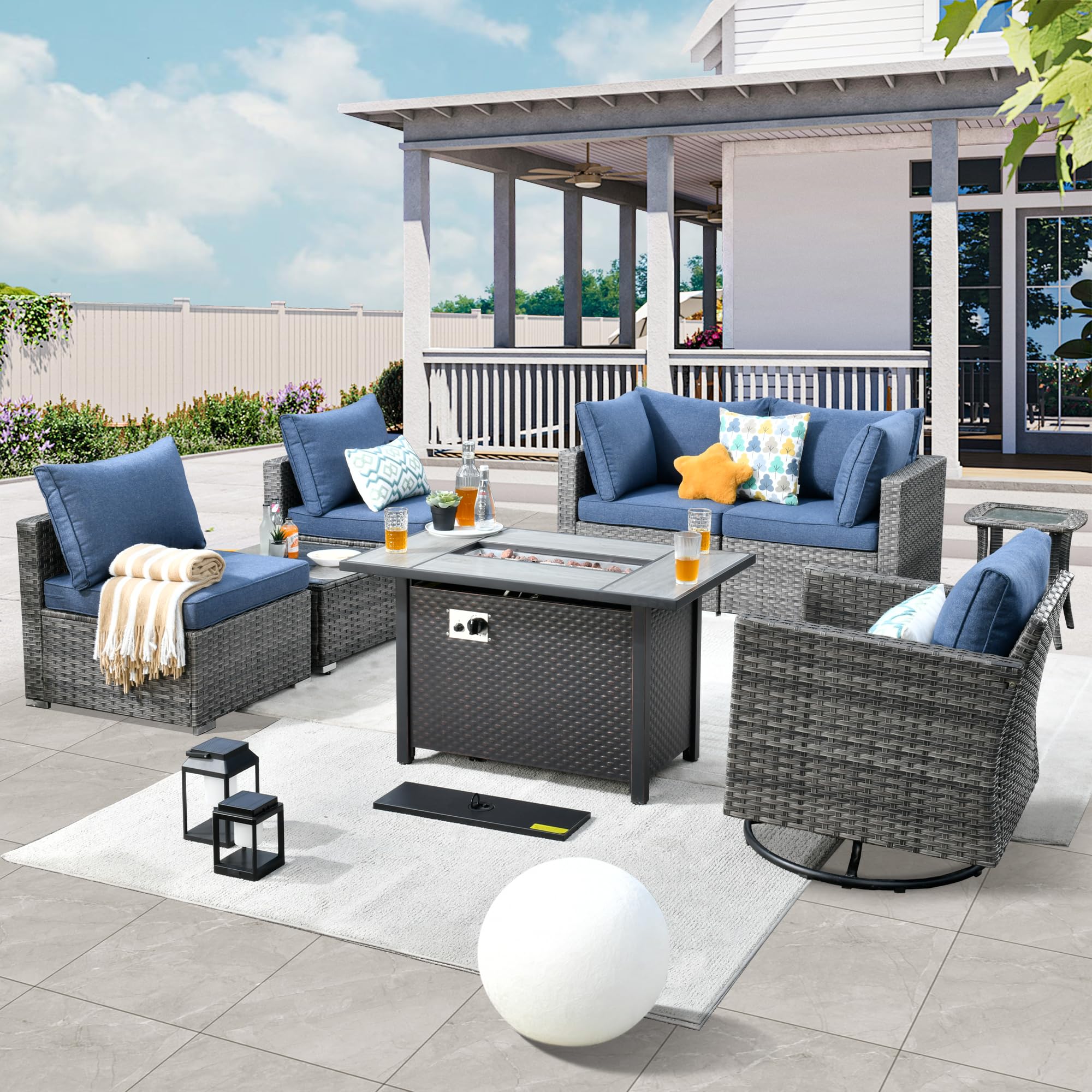 CAODOC 8 Piece Patio Furniture Set, Outdoor Sectional Conversation Set, Wicker Rattan Sofa Set with Coffee Table