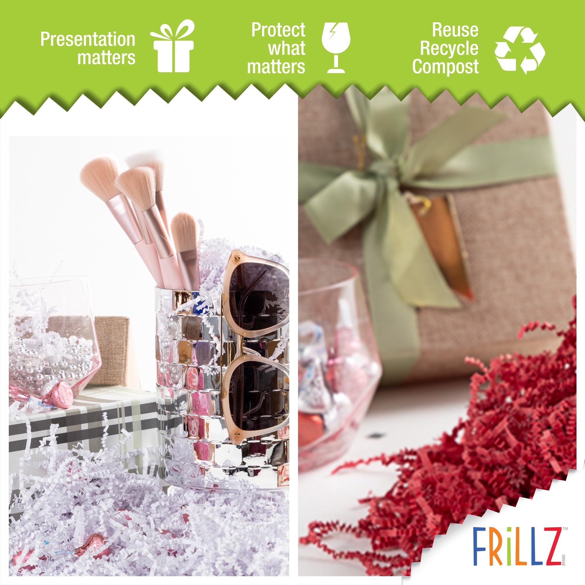 FRILLZ Crinkle Cut Paper Shred Filler (2 LB) for Baskets, Gifts, Packing and Protecting your Birthday, Weddings, Anniversary, Valentines Day, and other gifts (Kraft)