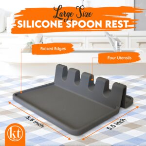 Silicone Spoon Rest, Utensil Rest with Drip Pad - Multi Spoons Rest for Stove Top - Spatula, Ladle, Tongs Holder Stand for Kitchen Counter