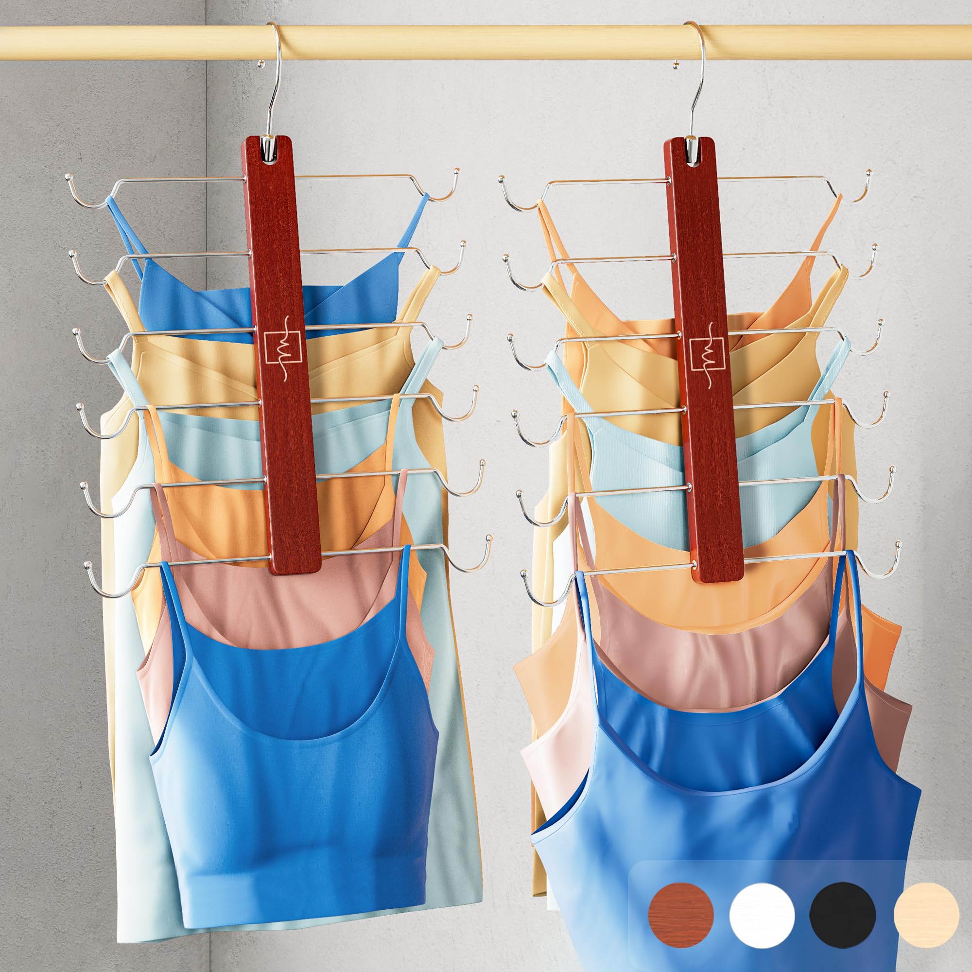 MORALVE European Beechwood Tank Top Hangers - 2 Pack - Space Saving Sports Bra Hanger for Closet - Cami Hanger Space Saving Tank Top Organizer - Closet Bra Hanger - Space Saving Hanging Bra Organizer