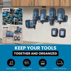 COMMANDER TOOL & GARAGE ORGANIZATION - 10 Pack Tool Holders/Wall Mounts/Hanger Clips Tool Organizer for Garage, Workshop & Shelves, Tool Storage Holder Compatible with Makita 18v LXT & 36v LXT Tools