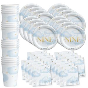 on cloud nine birthday party supplies - bridal shower tableware set includes plates napkins cups - kit for 16