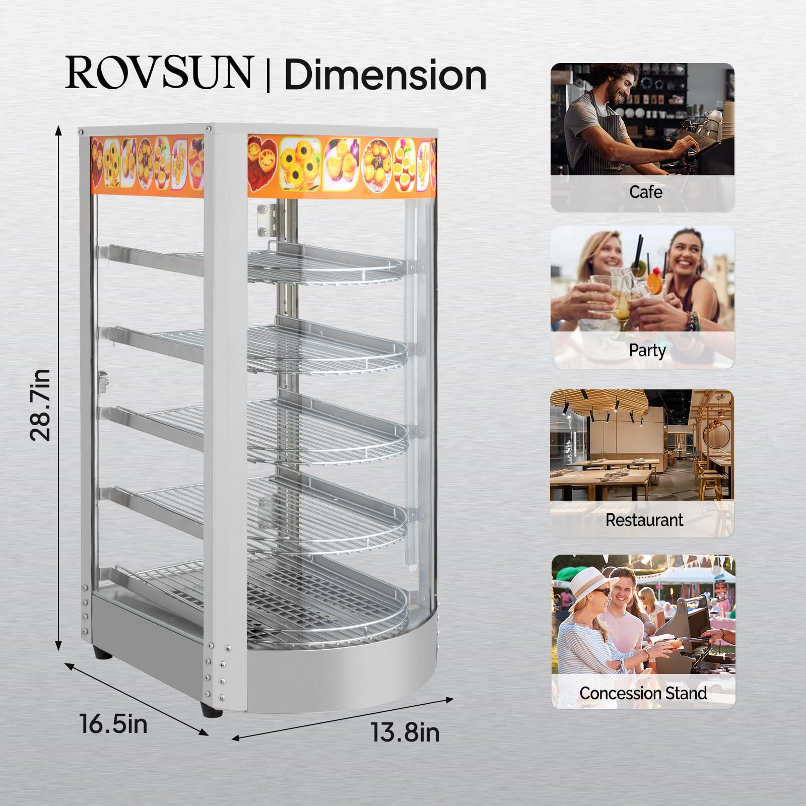 ROVSUN 5-Tier Food Warmer Pizza Warmer Countertop, Food Warmer Display Pretzel Warmer with LED Lighting Removable Shelves Glass Door, Pastry Display Case for Buffet Restaurant Cafe, 110V 800W