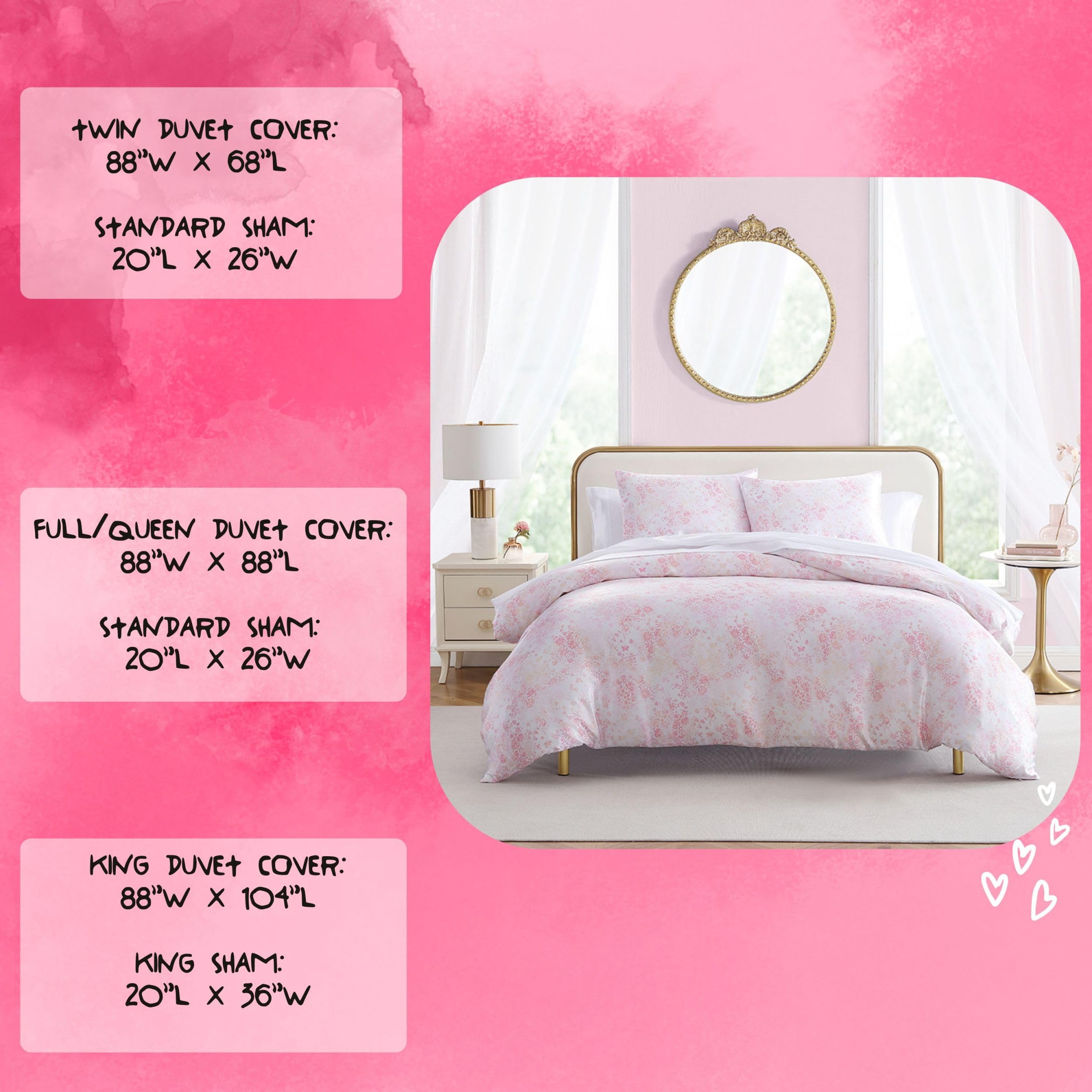 Betsey Johnson - Twin Duvet Cover Set, Luxurious Satin Bedding with Matching Sham, Silky Home Decor for Hair and Skin (Butterfly Garden Pink, Twin)