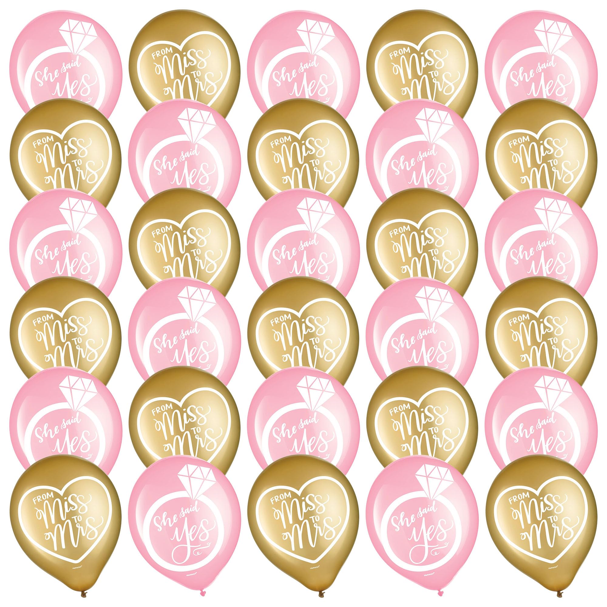 Bridal Party Supplies - Miss To Mrs. Latex Balloon Wedding and Bridal Shower Decorations in Pink and Gold, 30 Count