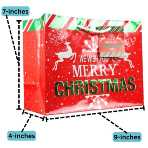 Iconikal Medium Gift Bags With Tissue Paper for Christmas 24-Pack Fun Bright Designs Merry Christmas, Joy, Holidays