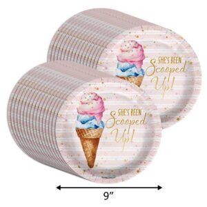 She's Been Scooped Up Scoops Ice Cream Bridal Shower Party Supplies Large 9" Paper Plates in Bulk 32 Piece